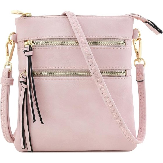 Lightweight Shoulder Bag for Women, Mini Multi Zipper Pocket Crossbody Handbag with Adjustable strap