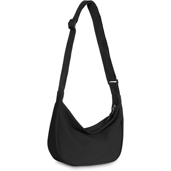 Crossbody Sling Bag for Women Men Trendy, Crescent Bag with Adjustable Strap, 2 Zippers Lightweight